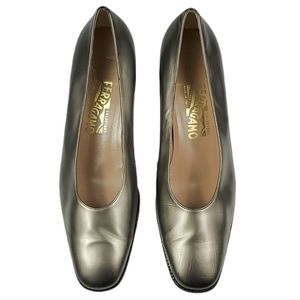 Salvatore Ferragamo Metallic Block Heel Pump